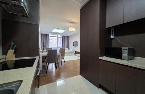 Almaty District Apartment | 108 ТОП ЛОКАЦИЯ для НЕКУРЯЩИХ, посольство США 2х на 1-6 гостей с 2-мя кроватями и раскладной диван