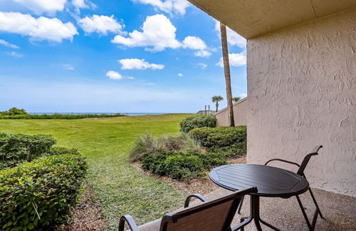 Fernandina Beach Condo | 256 Sandcastles Beautiful Oceanfront, Ground Floor Hotel Room & Private Patio
