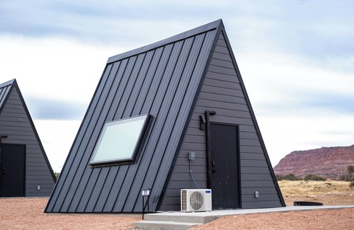 Teasdale Cabin | #53 Star-Gazing A-frame Cabin, King Bed, No Pets, Bathroom at bathhouse