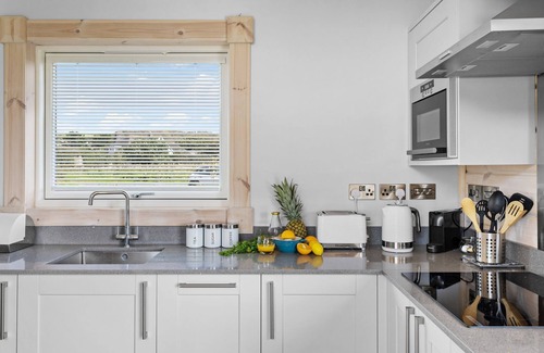 Braunton House | A stunning pet-friendly one-bedroom lodge with open plan living, private deck and hot tub.