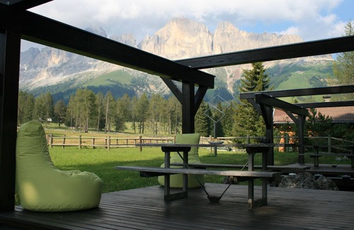 Carezza House | Architect's house Karersee, view of rose garden, Latemar and western Alps