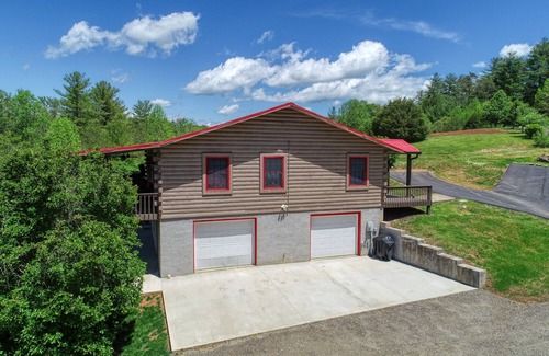 Alexander Cabin | Authentic Log Cabin Hot Tub! Mountain Views! Fire Pit! Fireplace! All One level!