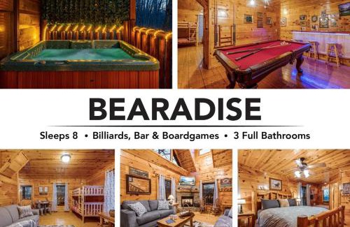 Gatlinburg - Pigeon Forge Ski Chalet | Bearadise-Private Cabin that Sleeps 8, with 3 Full Bathrooms, Pool Table, Board Games and Wet Bar