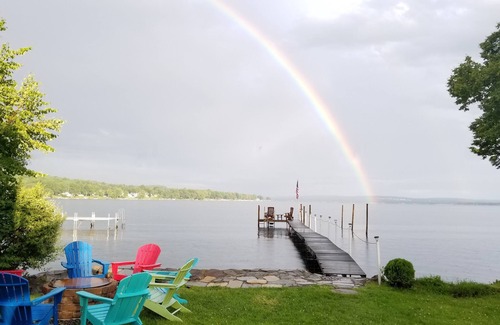 Bemus Point House | Bemus Point lakefront family home with deck, dock, boat slip, sunroom with view