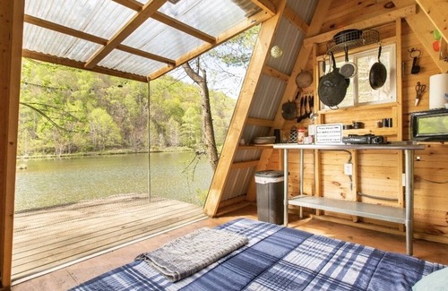 Todd RV Rental | Camp Bigfun: Waterfront Tiny Cabin A-frame Solar Power Off Grid