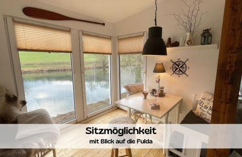 Guxhagen House | Chalet am Flussufer in der Natur mit Kaminofen