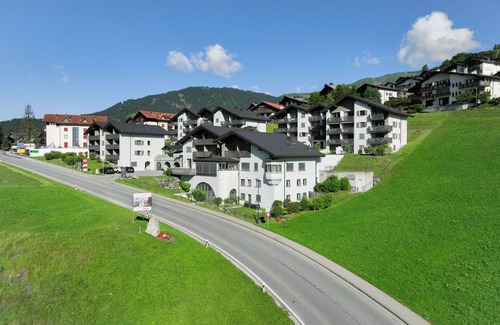 Falera Apartment | Cosy apartment for 4 people with pool, WIFI, TV, patio, pets allowed and panoramic view