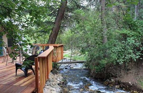 Sundance Cottage | Cottage On The Stream Sundance, Utah Hot tub Sunny kitchen Decks Wood stove Mountain Cabins Utah