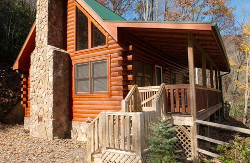 Maggie Valley Cabin | Cozy 2 Bedroom 2 Bath Log Cabin-Pet Friendly, Fenced Yard, Views & Firepit