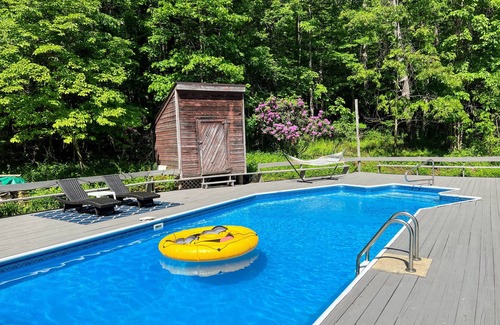 Ashley Falls House | Cozy Log Cabin Retreat with Pool on 4 Acres