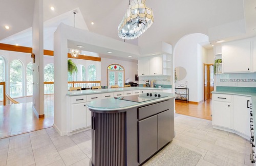 Oak Harbor House | Custom, dog-friendly home on 5 lakefront acres with tennis, sauna & game room