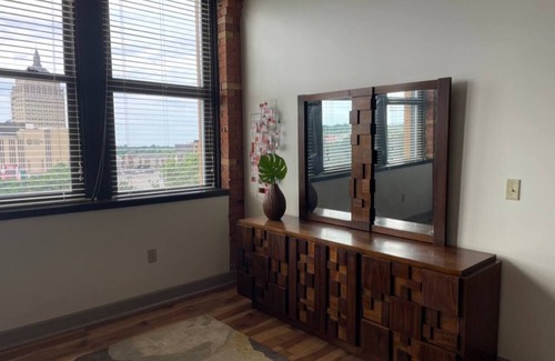 Downtown Rochester Apartment | Downtown Industrial 1-Bedroom Post and Beam Loft Near Redwings Baseball Stadium