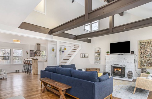 Shorewood-Tower Hills-Harbert House | Elegant 2-story home with heated pool, hot tub, deck, large lawn, & pool house