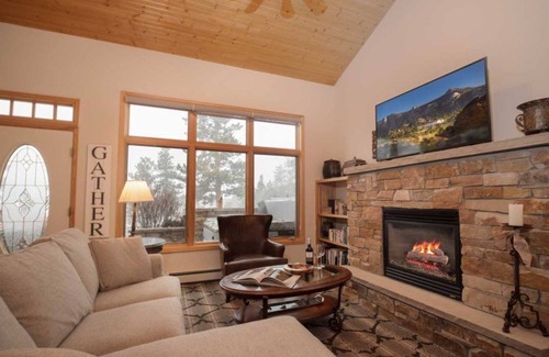 Stanley Hills Condo | Enchanting condo with fireplace, patio, and private hot tub!