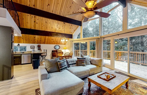 Crestline House | Enchanting lake retreat with fireplace, games, & great deck views - dog-friendly
