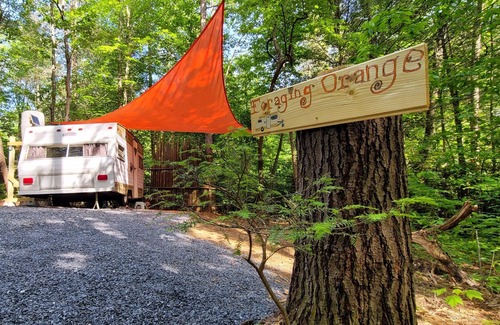 Hartford House | Foraging Orange vintage 60's camper near Rafting