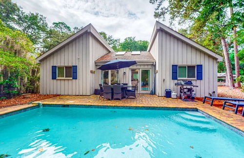 Lawton Woods House | Gated Sea Pines home with private pool & large patio - near beaches & golf