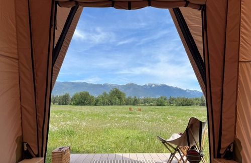 Kalispell Cabin | Glamping Near Glacier & Whitefish, 80 Acres, River Access, Mtn Views: Tent A