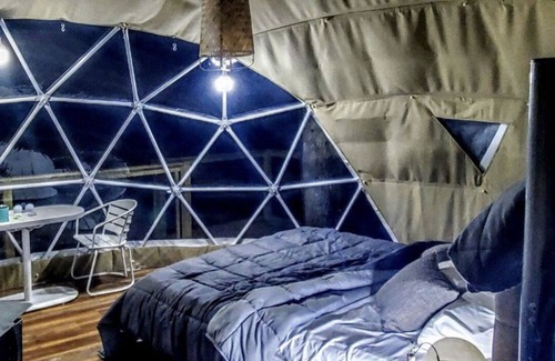 Deep Gap RV Rental | Heated Treehouse DOME w/ creek & cargo net hammocks!!!