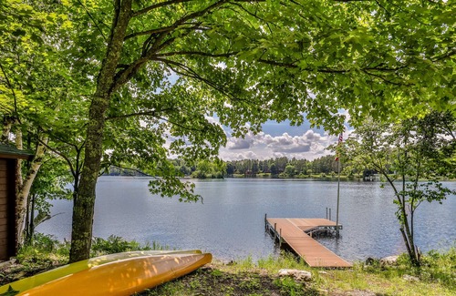 Presque Isle House | Lakefront cabin with dock, kayaks, SUP, wood fireplace, & washer/dryer