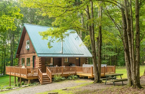 West Oneonta Cabin | Luxury Catskills Log Cabin Lakeside Hot Tub, Boats