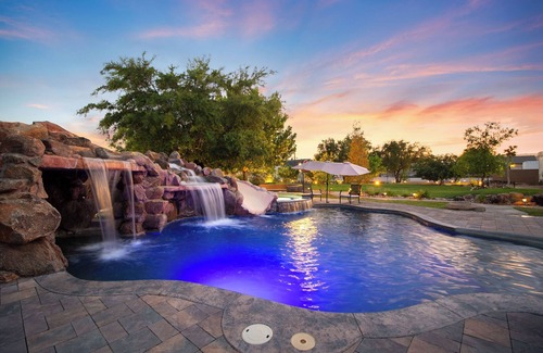 Enterprise House | Luxury Farmhouse Retreat: Waterfall Pool/Spa, Campfire, Sports Court & RV Access