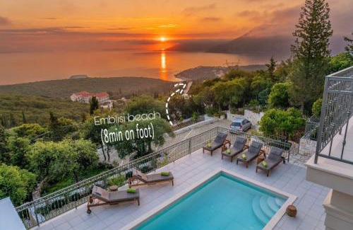 Fiskardo Villa | Luxury villa above emblisi beach , with heated pool !