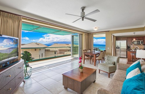 Kaanapali Condo | Maui Resort Rentals: Hokulani 820 – Top Floor 2BR w/ Ocean & Mountain Views + X L Balcony!