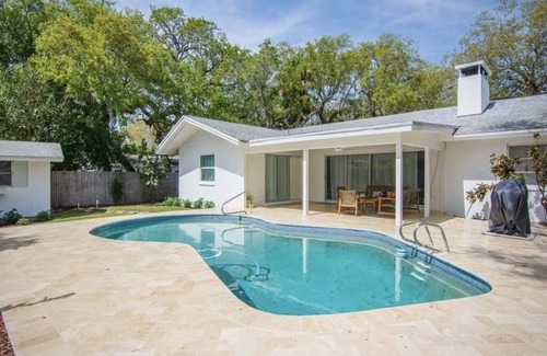 Central Beach House | Private, quiet Midcentury Pool Home in Central Beach, four blocks to sand