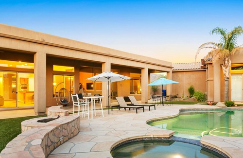 Desert View Village House | Quailbrush paradise with private pool, pool spa, alfresco dining & fireplace
