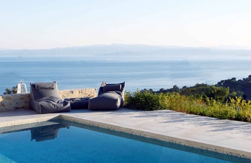 Agia Paraskevi Villa | R 1465 Villa A with sun loungers, sofa bed & Private Pool.