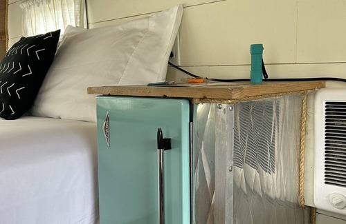 Lava Hot Springs House | Retro Camper Queen size bed