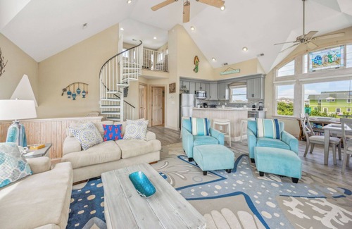 Wind Over Waves House | Soundside Dog Friendly Home w/Pool, Hot Tub, Game Room, Tiki Bar, Public Dock