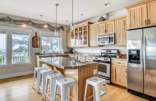 Logsden House | Stylish Home Near Beach has Ocean View Fireplace Suites, Fenced Yard, Fire Pit!