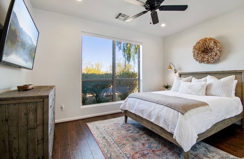 Desert View Village House | Stylish Southwest Retreat: Quiet Neighborhood, Heated Pool, Foosball, Privacy
