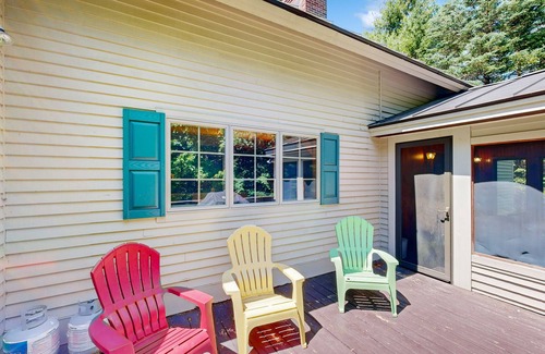 Londonderry House | Tree-lined lodge with deck, fireplaces, porch, game room, & fast WiFi