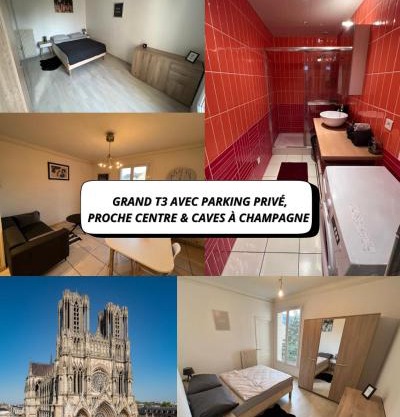 Grand T3 avec parking privé, centre & caves à champagne