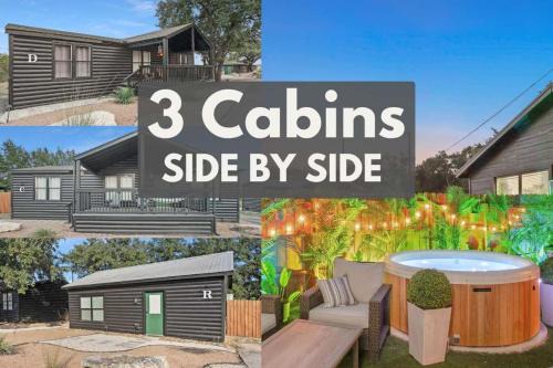 Starlight Horizon 3 Cabins with Hot Tub Pet-Friendly Texas Hill Country Group Retreat Near Canyon Lake Pool, Stargazing, Sleeps 20
