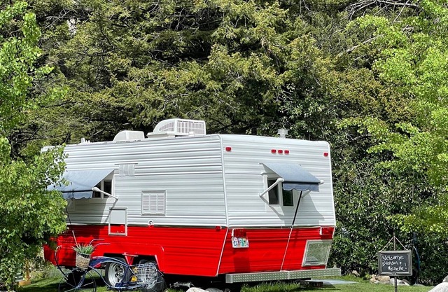 Vintage Trailer overlooking the Gallatin River