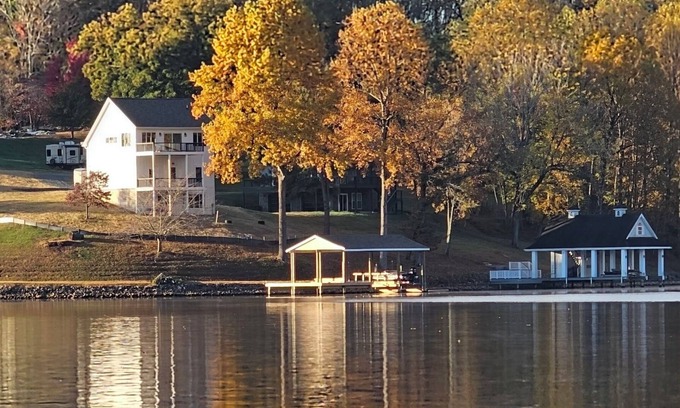 Goodview Cottage | Autumn Escape-Lakeside Retreat Hot Tub-Dock-Fall Foliage at Smith Mountain Lake