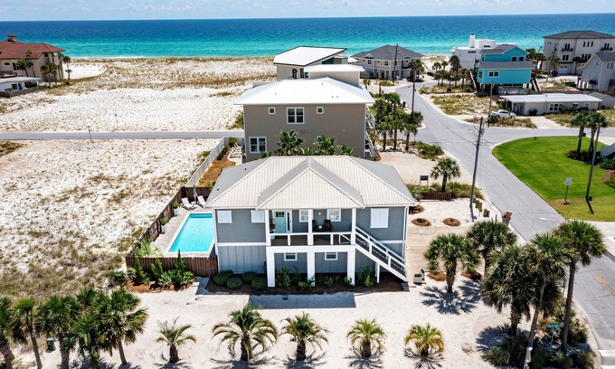 Villa Primera House | Beach Bungalow Steps from Pensacola Beach and Sound with Salt water heated pool