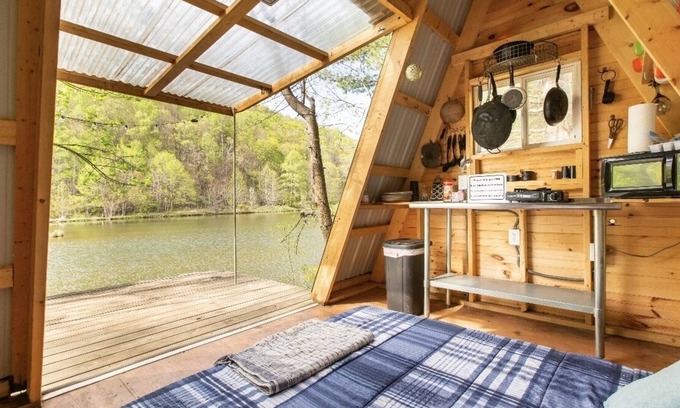 Todd RV Rental | Camp Bigfun: Waterfront Tiny Cabin A-frame Solar Power Off Grid