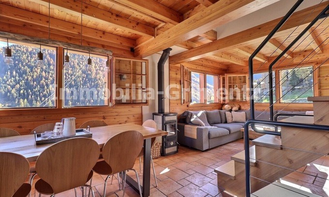 Grimentz Ski Chalet | Chalet ski in - ski out on 3 levels for 8 people, living room with wood-burner, kitchen area with di