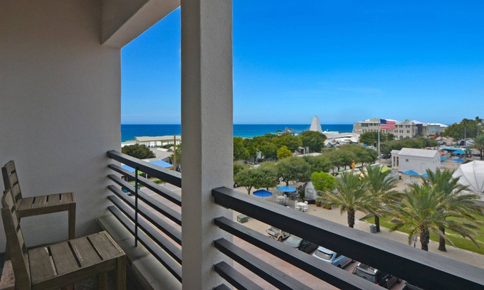 Seaside House | Cork the Whine- Seaside, FL Balcony with town views, Stylish luxury