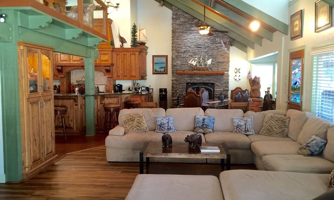 Bass Lake House | Dog-friendly, lake view home with a boat slip, three decks, & WiFi