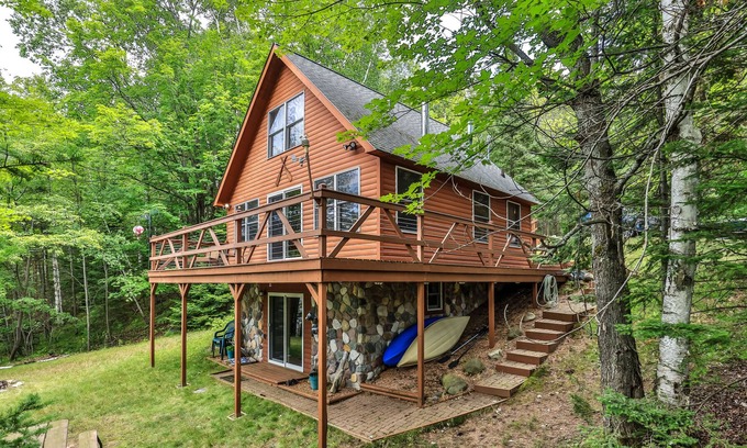 Presque Isle House | Dog-friendly, lakefront cabin w/ kayaks, washer/dryer, firepit, grill, and dock
