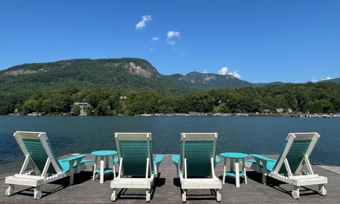 Lake Lure House | Gorgeous lakefront home with mountain sunset views & hot tub!