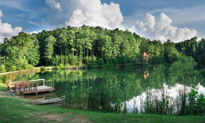Zoe Cabin | Lake Cabin in beautiful wooded setting overlooking crystal clear lake.