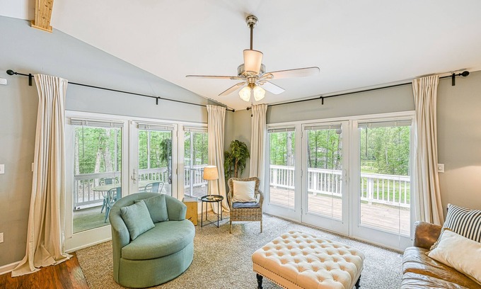 Aspen Hill House | Lakefront dog-friendly getaway w/private dock, firepit, game room, & EV charger