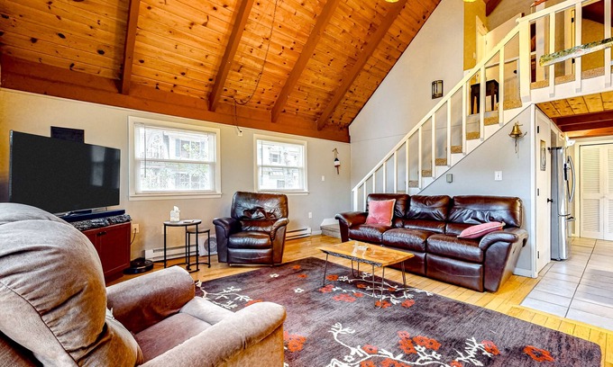 Lake Arrowhead House | Lakefront dog-friendly home with dock, waterfront deck, wood fireplace, & W/D